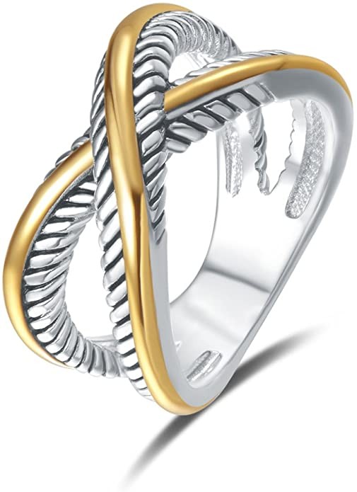 UNY Ring Vintage Designer Fashion Brand Women Valentine Gift Two Tone Plating Twisted Cable Wire ... | Amazon (US)
