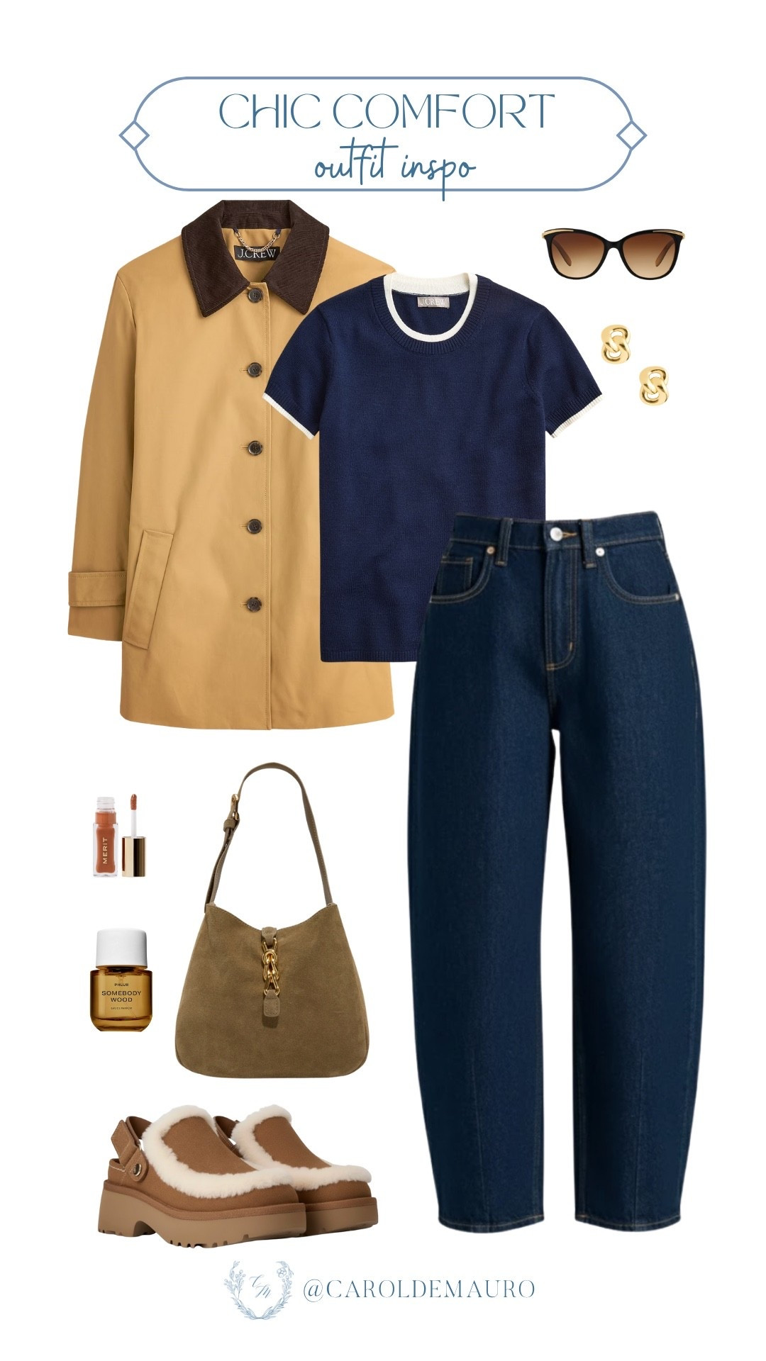 It's all about chic comfort! Just pair your dark wash barrel jeans and navy ringer tee with a classic tan barn jacket for an easy layer. Throw on those comfy shearling mules and grab your saddle bag for a look that feels as good as it looks!

brunch outfit, fall fashion inspo, autumn style, wardrobe refresh, trendy fall pieces, elevated basics, statement pieces, fashion accessories

#LTKSeasonal #LTKU #LTKStyleTip