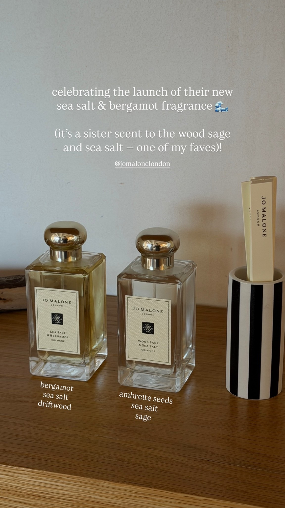 celebrating the launch of their new sea salt & bergamot fragrance 🌊

(it’s a sister scent to the wood sage and sea salt — one of my faves)! bergamot
sea salt
driftwood ambrette seeds
sea salt
sage @jomalonelondon