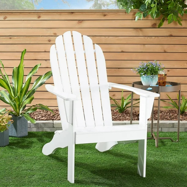 Mainstays Wooden Outdoor Adirondack Chair, White Finish, Solid Hardwood | Walmart (US)