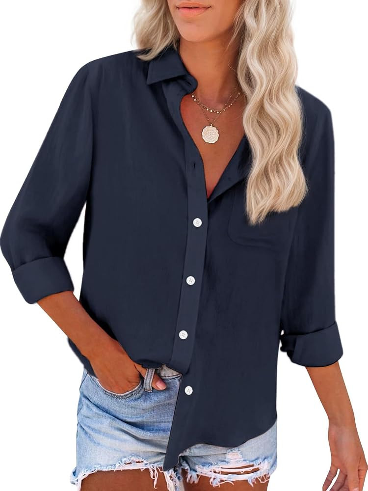 Womens Button Down Shirts Cotton Dress Shirts Oxford Shirts Long Sleeve Work Blouses Collared Top... | Amazon (US)