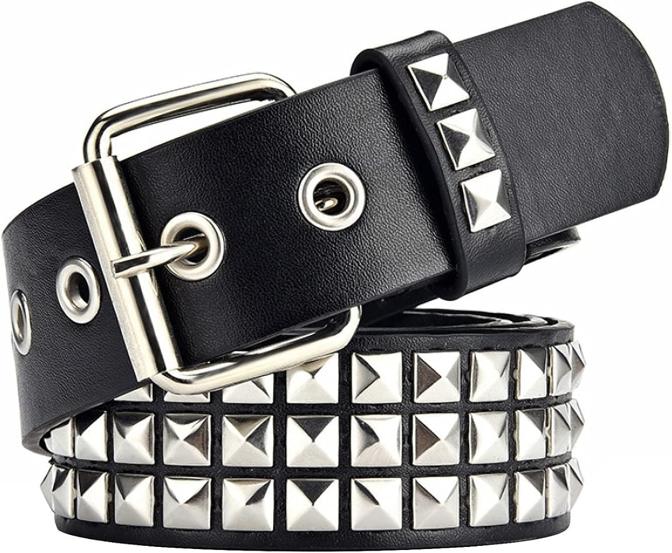 SNCEAW Studded Belt, Metal Punk Rock Rivet Belt with Bright Pyramid Studded for Women Men | Amazon (US)