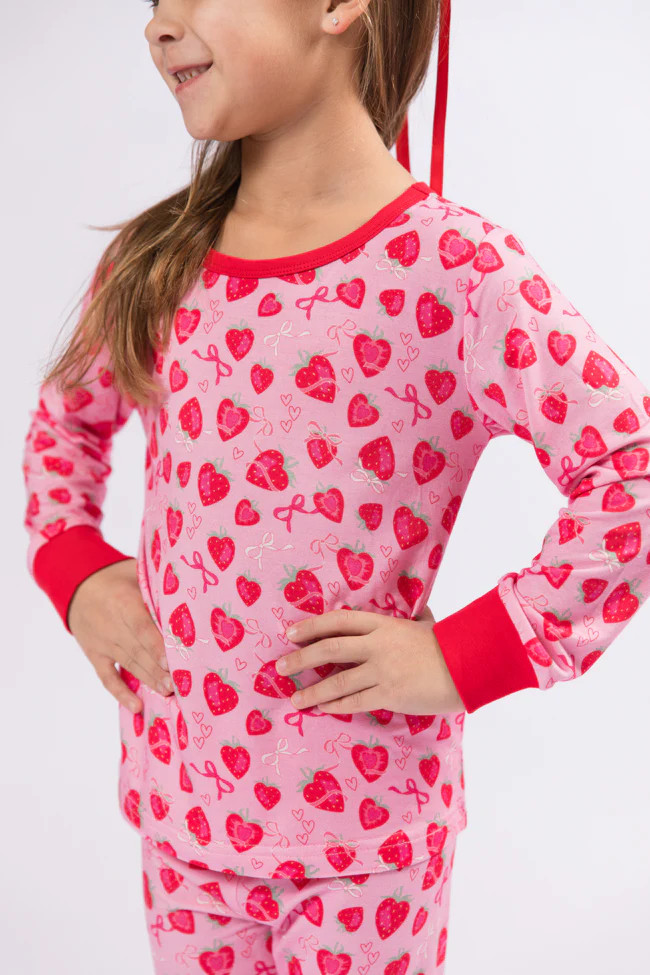Kid's Sweet Dreams Strawberry Hearts Pajama Set | Pink Lily