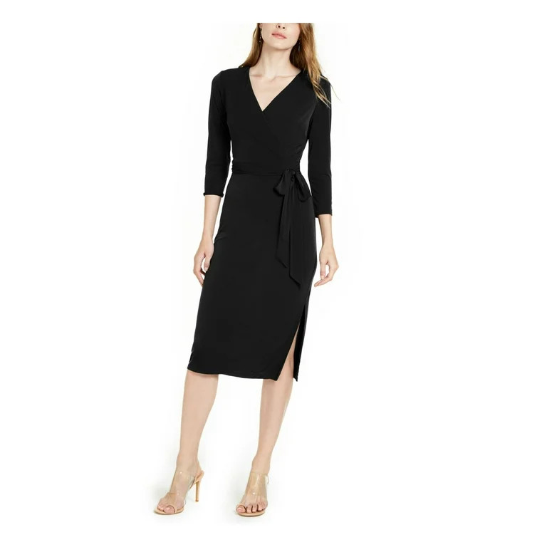 INC Womens Black 3/4 Sleeve V Neck Below The Knee Sheath Dress Size: S - Walmart.com | Walmart (US)