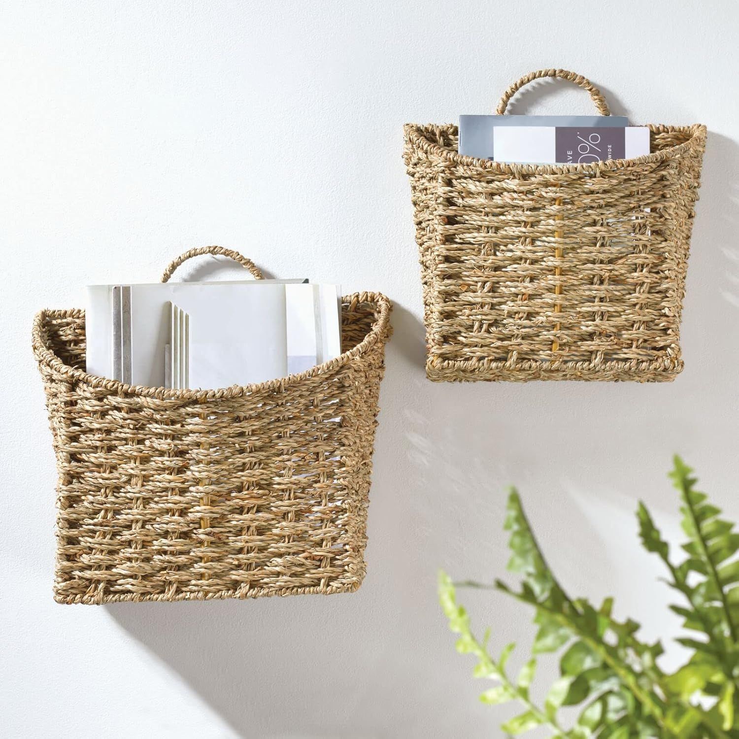 mDesign Woven Seagrass Hanging Wall Storage Basket for Flowers & Essentials, Decorative Boho Moun... | Amazon (US)