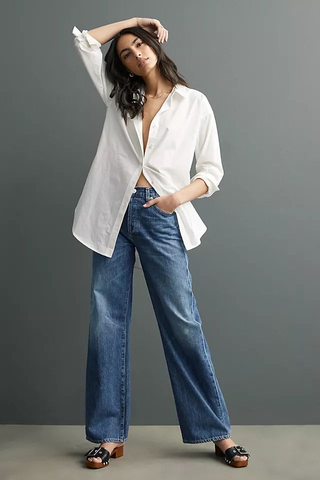 Pilcro Extra-Long Poplin Oxford Shirt | Anthropologie (US)