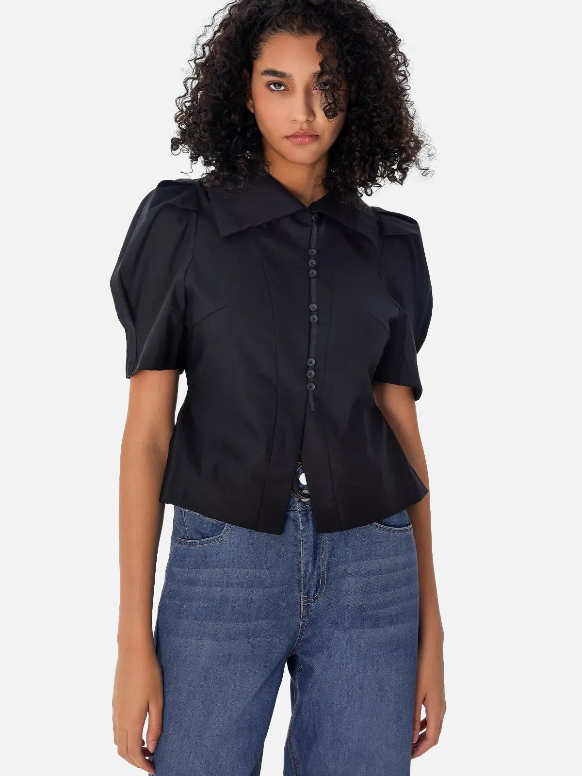 Retro High Collar Puff Sleeve Shirt | SDEER