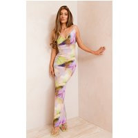 Watercolour Plisse Strappy Maxi Dress | PrettyLittleThing US