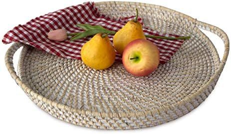 Round Wicker Serving Trays and Platters with Handles | Handcrafted Breakfast, Food, Dish, Coffee, Br | Amazon (US)