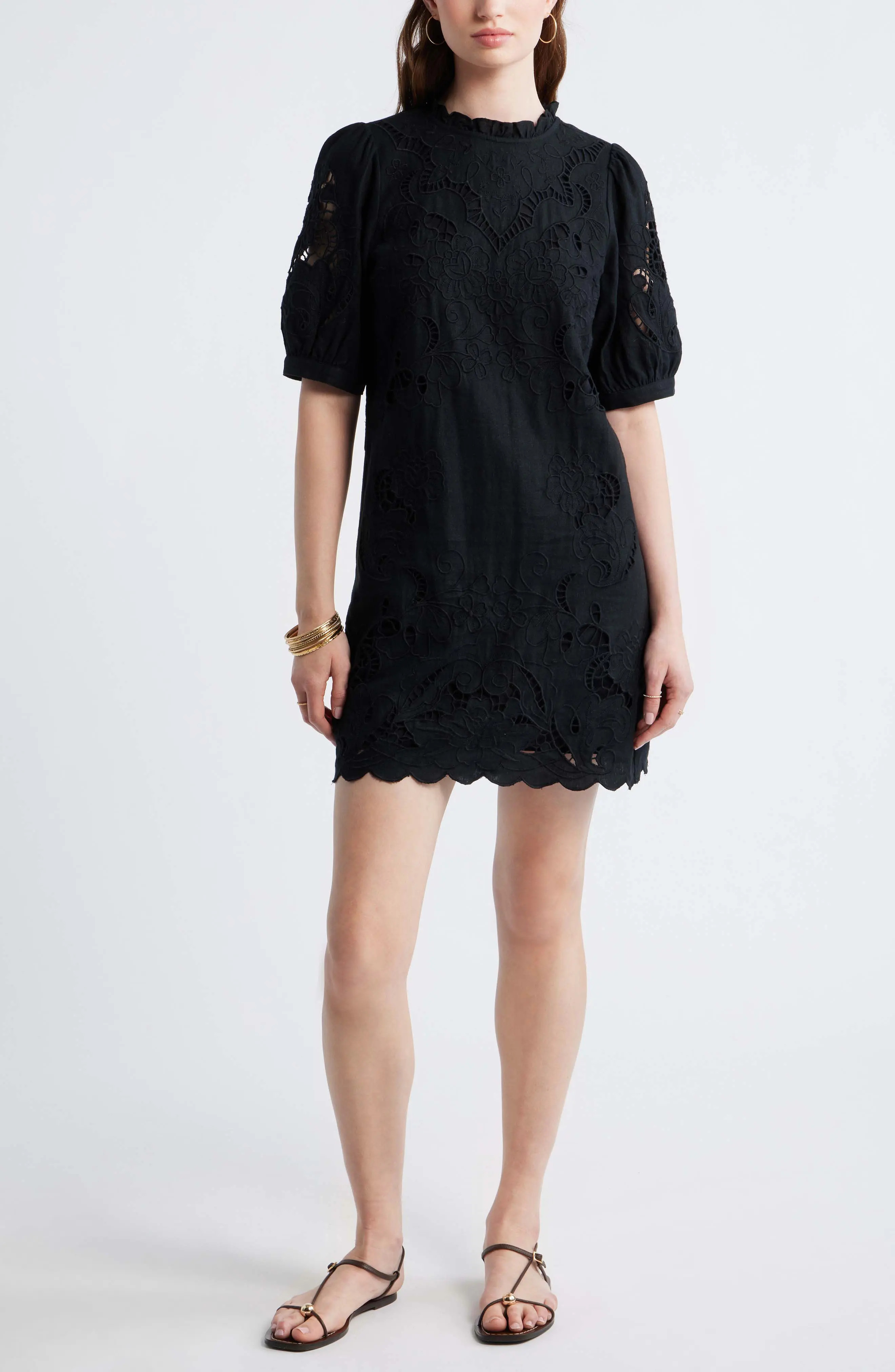 Treasure & Bond Cutwork Embroidery Minidress in Black at Nordstrom, Size Xx-Small | Nordstrom