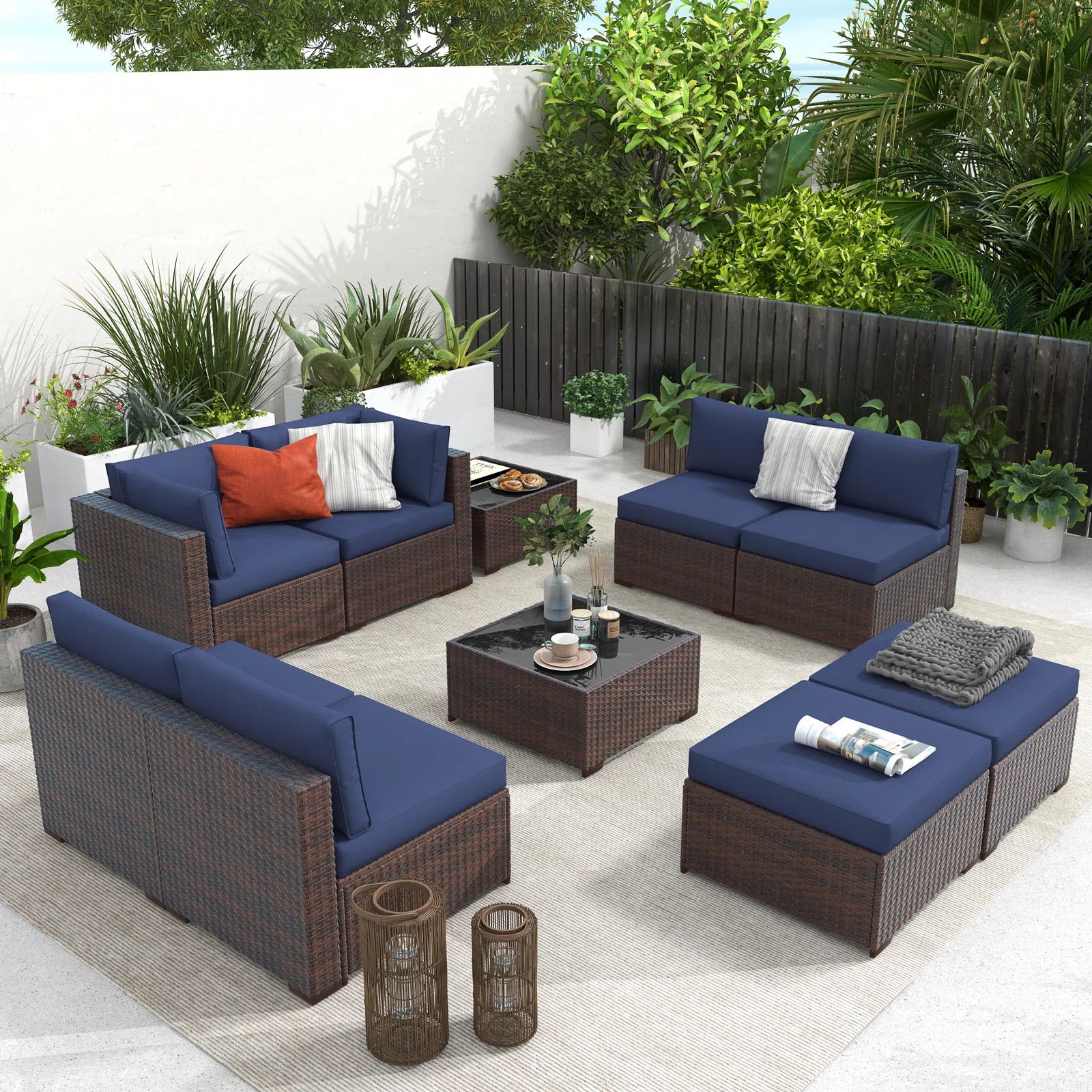 Wicker 8 - Person Modular Patio Conversation Sets with Cushions | Wayfair North America