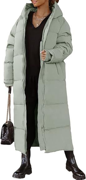 chouyatou Women's Warm Winter Hooded Long Quilted Puffer Down Coat Jacket Outerwear | Amazon (US)