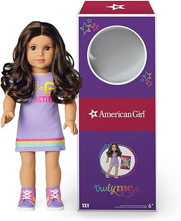 American Girl Truly Me 18-inch Doll #121 with Brown Eyes, Dark-Brown Hair, Lt-to-Med Skin, T-shir... | Amazon (US)