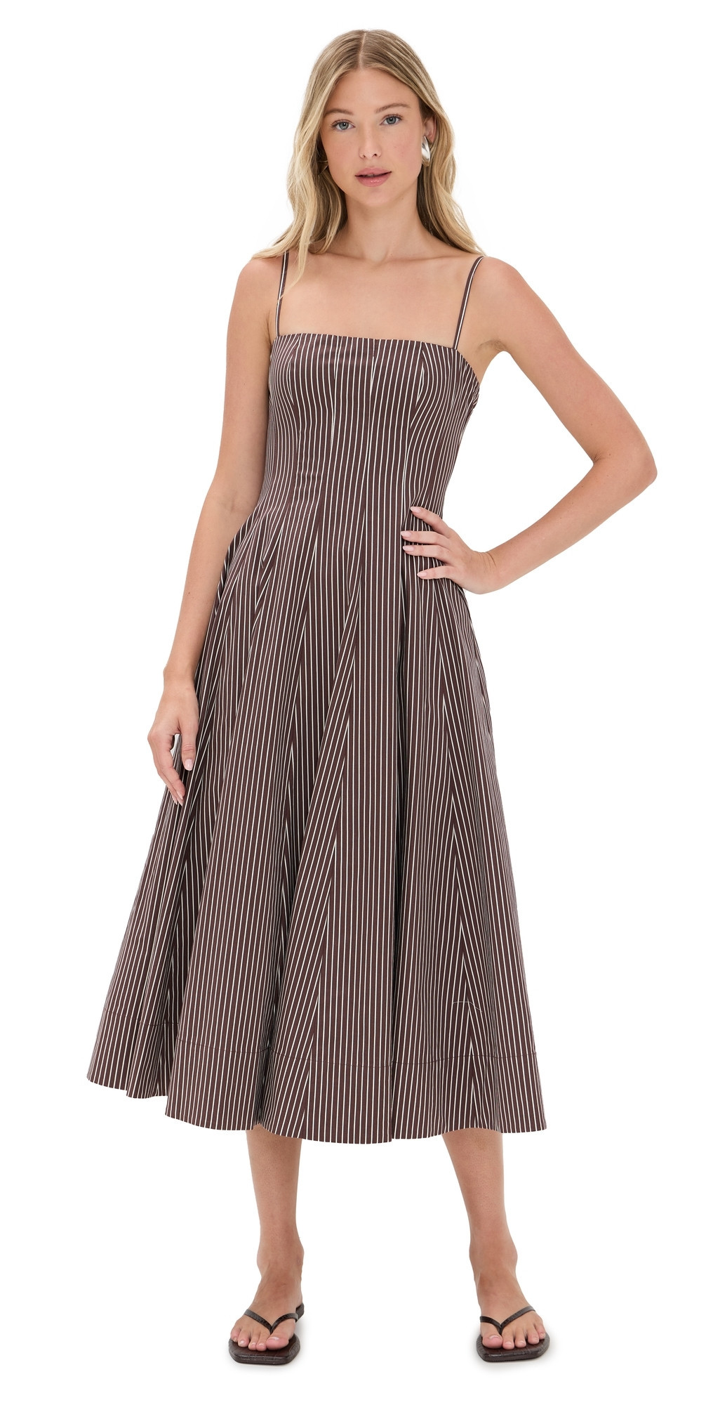STAUD Wylie Dress Dark Oak Micro Stripe 00 | Shopbop