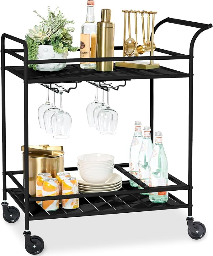 Best Choice Products Outdoor Mobile Patio Bar Cart, Home Bar Serving Cart, BBQ Side Table w/ 2 Ti... | Amazon (US)