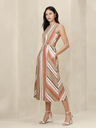 Linen-Blend Cut-Out Midi Dress | Banana Republic Factory