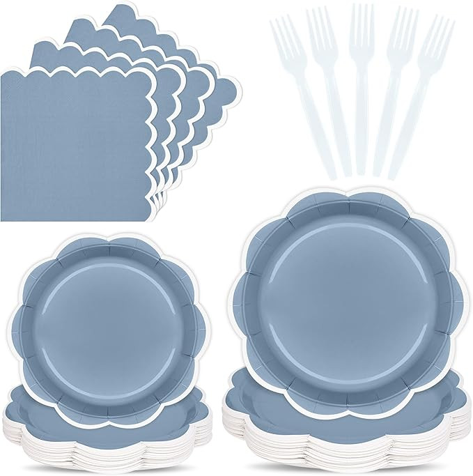 96 Pcs Dusty Blue and White Paper Plates and Napkins Set, Tableware set for 24 Guest include Baby... | Amazon (CA)
