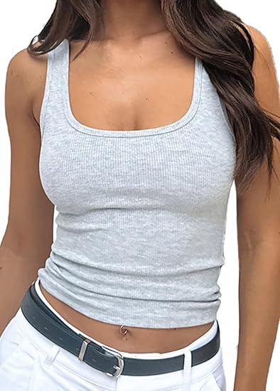 iGENJUN Summer Sleeveless Square Neck Ribbed Strappy Tank Tops Casual Slim Fitted Basic Cropped T... | Amazon (US)