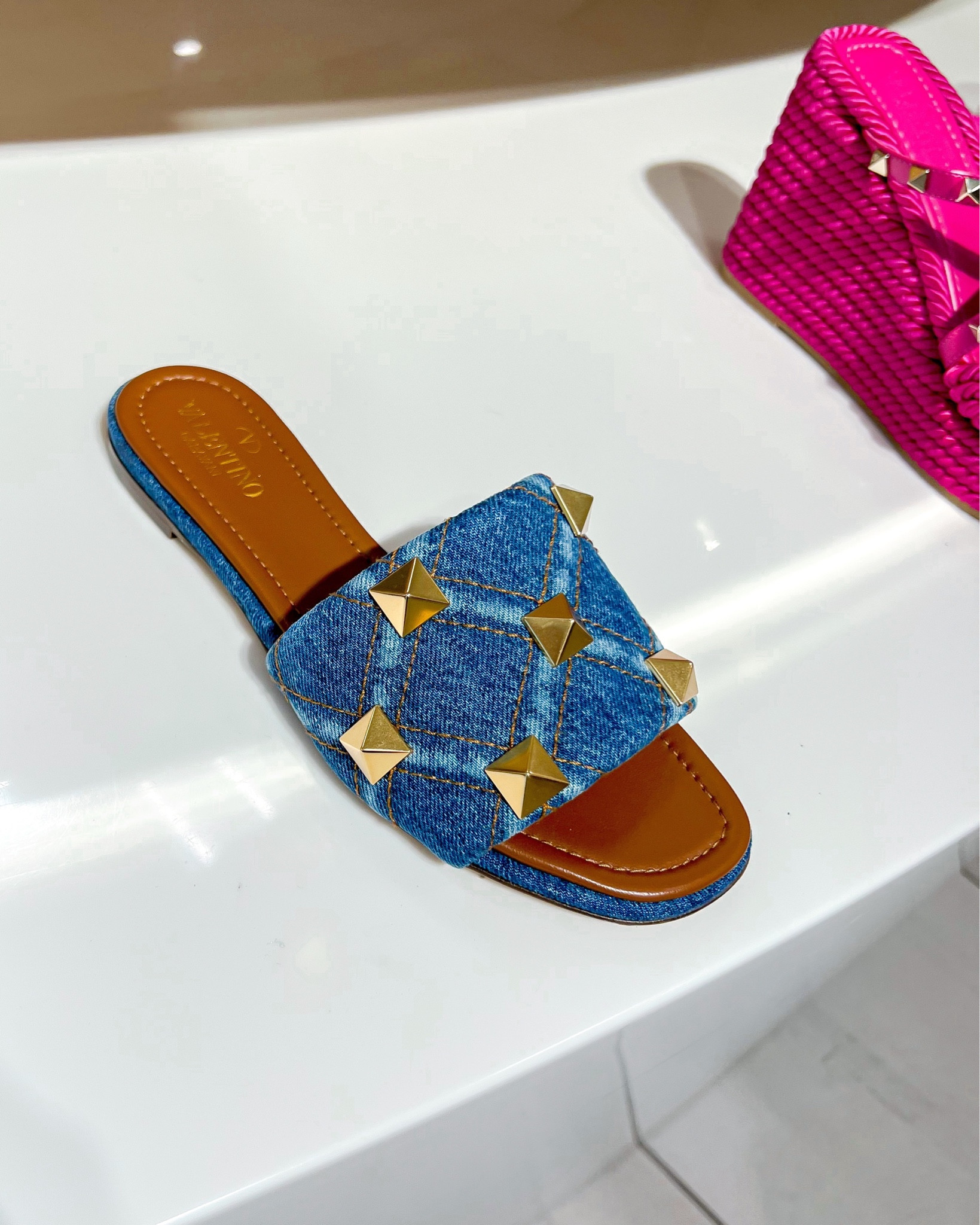 VALENTINO GARAVANI ◆ Roman Stud Denim Sandals Valentino Garavani - Roman Stud Denim Slide Sandal