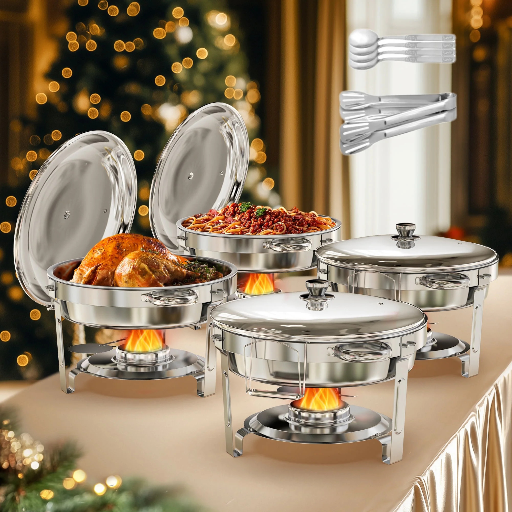 WARMOUNTS 4-Pack Chafing Dish Buffet Set, 5QT Round Buffet Servers and Warmers Set, Stainless Ste... | Walmart (US)