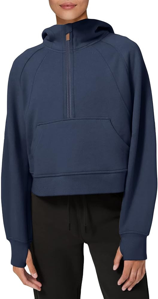 LASLULU Womens Hoodies Fleece Lined Collar Pullover 1/2 Zipper Sweatshirts Long Sleeve Crop Tops Swe | Amazon (US)