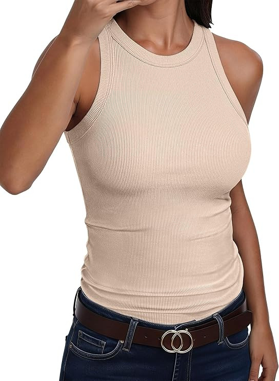 ANRABESS Sleeveless Tank Tops for Women High Neck Racerback Ribbed Knit Top Summer 2026 Casual Ba... | Amazon (US)