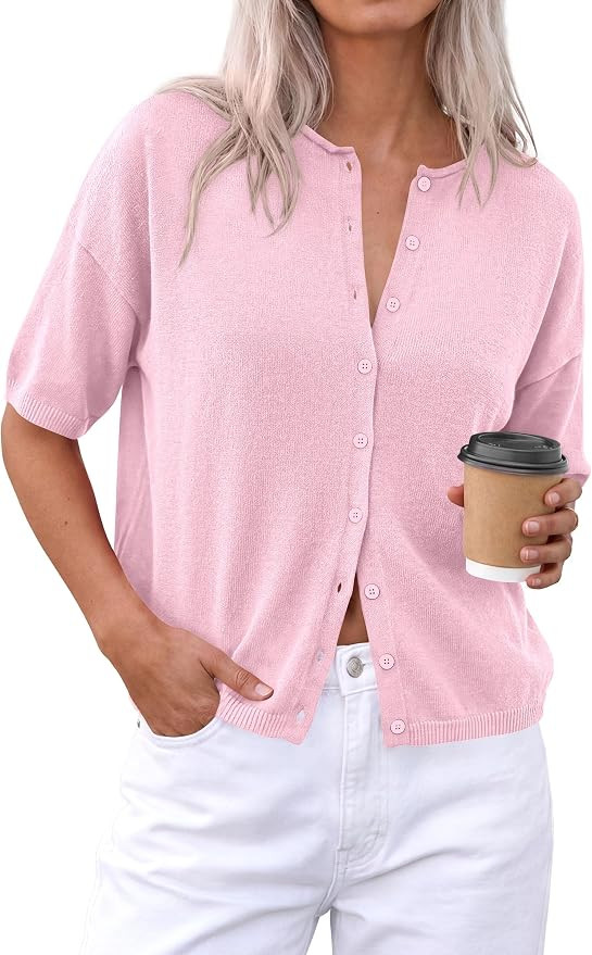 PRETTYGARDEN Women's Short Sleeve Cardigan Sweaters | Amazon (US)