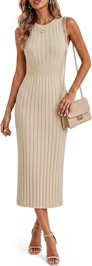 Danedvi Womens Ribbed Knit Midi Dress Sleeveless Bodycon Sweater Dresses ﻿ | Amazon (US)