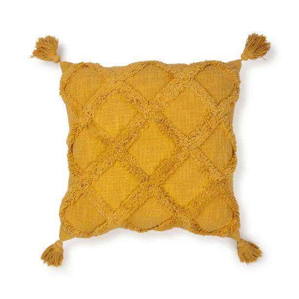 Better Homes & Gardens Tufted Trellis Decorative Throw Pillow, 20" x 20" Square, Ochre, Single Pa... | Walmart (US)