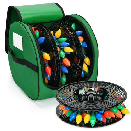 Christmas Light Storage Bag, 600D Oxford Fabric Christmas Light Organizer with Reinforced Handles, 3 Reels Organizes up to 375ft of Mini Lights, Green | Walmart (US)