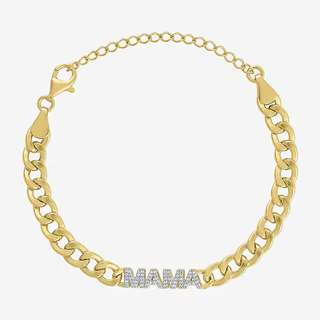 Diamond Addiction "Mama" Womens 14K Gold Over Silver 8 Inch Cuban Chain Bracelet, One Size | JCPenney
