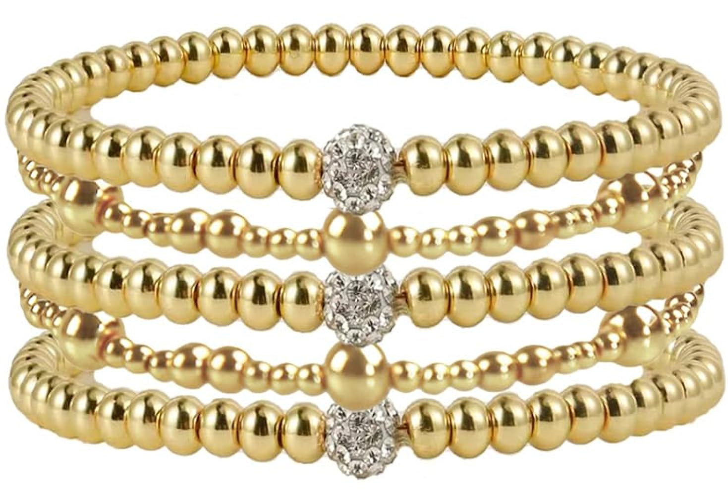 Gold Bead Bracelet for Women 14K Gold Bead Ball Bracelet Stretchable Elastic Hypoallergenic Bohem... | Amazon (US)