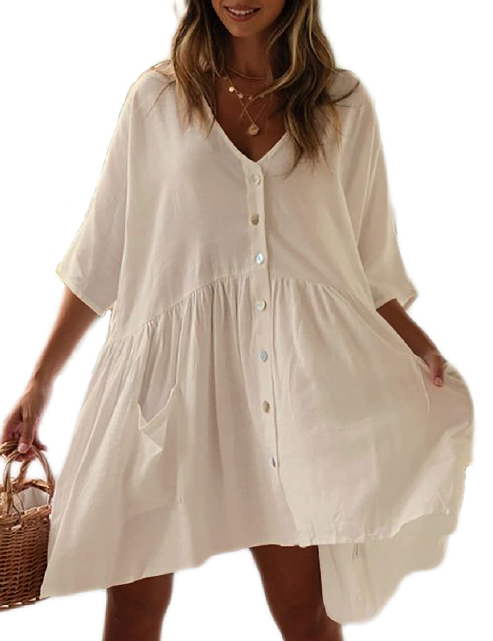 Bsubseach Women Casual Swimsuit Cover Up Blouses Button Down Beach Tunic Dress Bathing Suit Cover... | Amazon (CA)