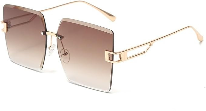 Retro Rimless Square Sunglasses - 62mm Metal Frame with Gradient Brown Lenses, UV400 Protection G... | Amazon (US)