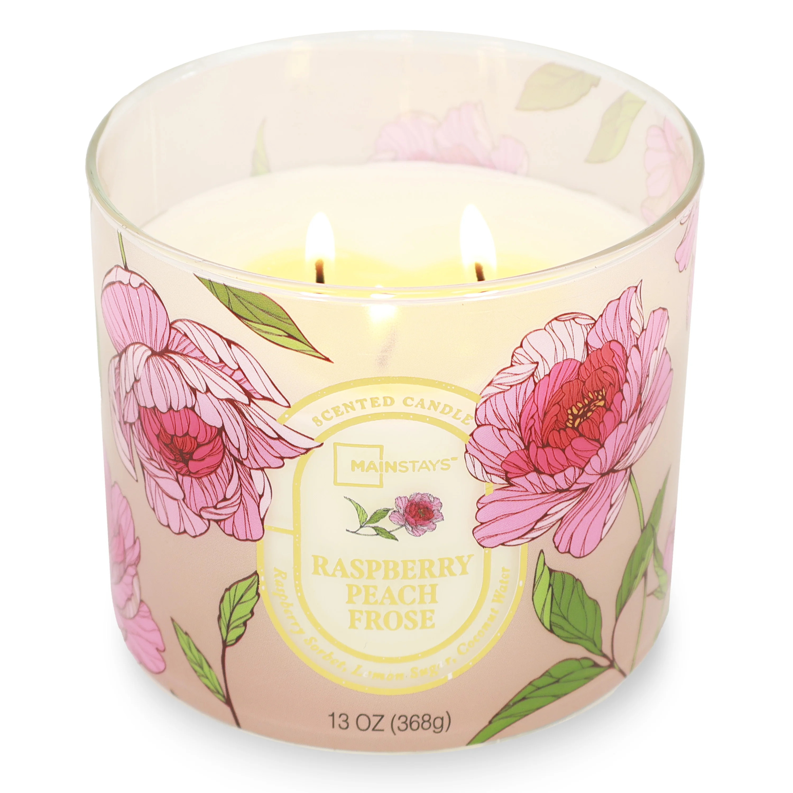 Mainstays 3-Wick Floral Scene Scented Jar Candle, Raspberry Peach Frose, 13oz | Walmart (US)
