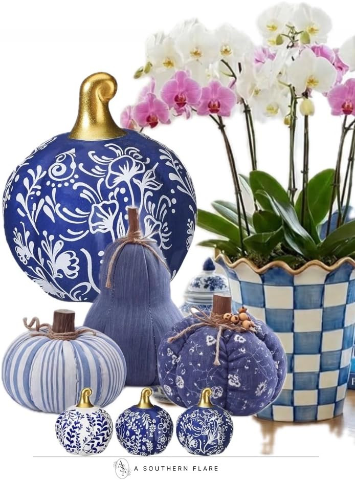 Fell in love with these beautiful blue and white pumpkins and planters. Perfect for fall decor! #... | Amazon (US)