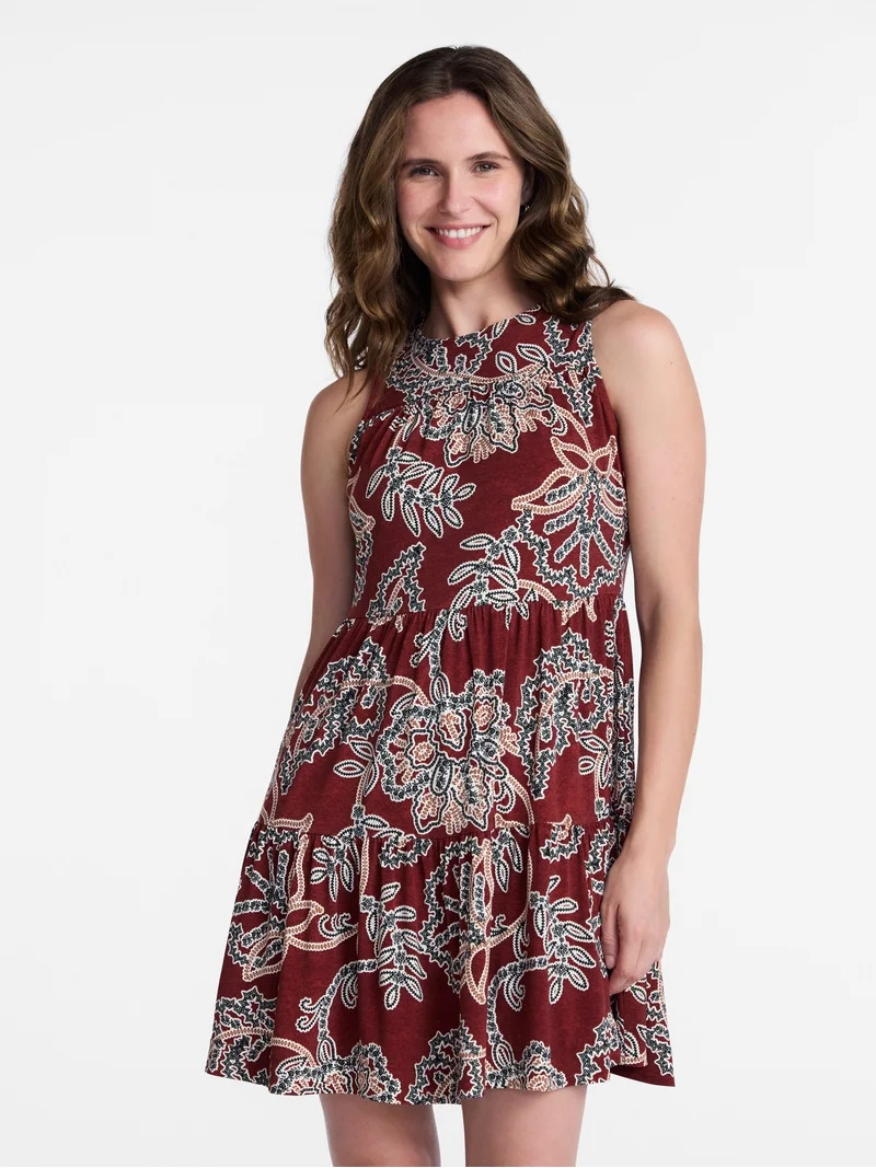 Time and Tru Women's and Women's Plus Sleeveless Tiered Mini Dress, Sizes XS-4X | Walmart (US)