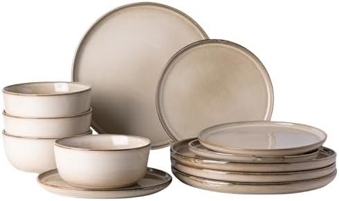 GBHOME Ceramic Dinnerware Sets for 4, 12 Pieces Stoneware Plates and Bowls Sets, Scratch Resistan... | Amazon (US)