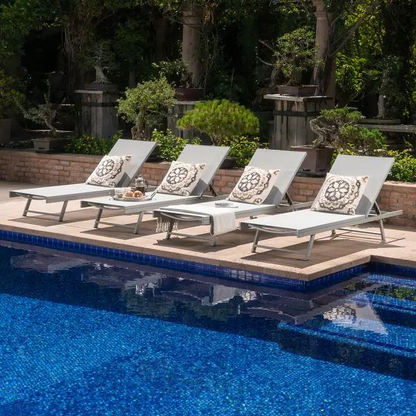 Salton Outdoor Aluminum Chaise Lounge (Set of 4) by Christopher Knight Home - grey + dark grey | Bed Bath & Beyond