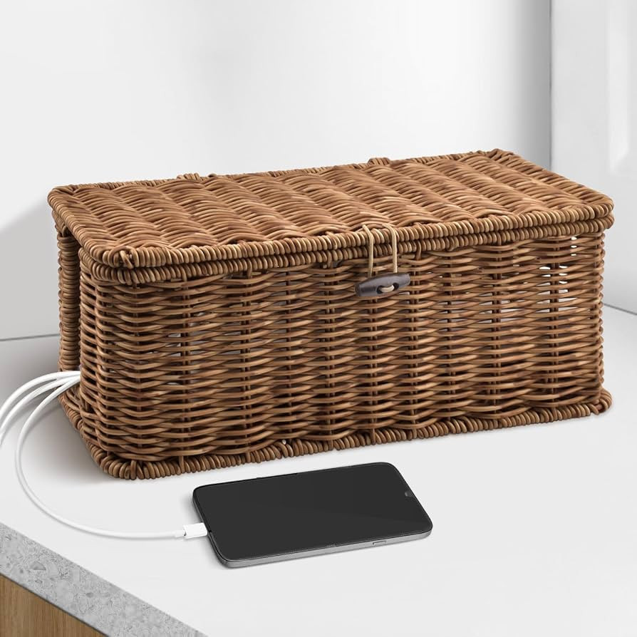 Handmade Cable Management Box – Stylish & Functional Cable Organizer with 2 Open Slots for Home... | Amazon (US)