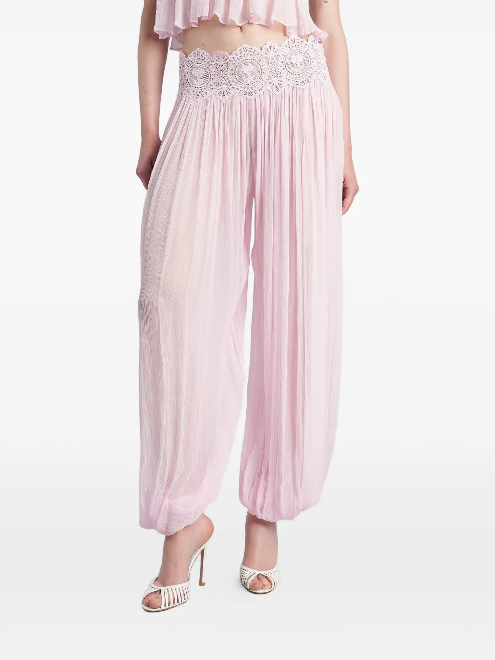 Retrofete Dreamy lace-panelled pleated trousers - Pink | Farfetch Global