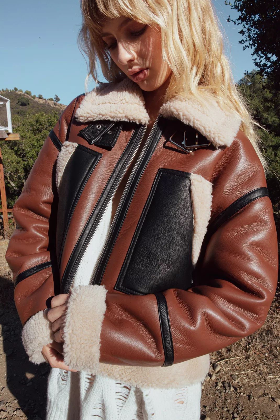 Veste aviateur colorblock avec intérieur en faux mouton | Nasty Gal FR