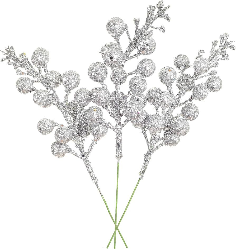 14 Pack Christmas Glitter Berries Stems Clearance, 7.8 Inch Artificial Christmas Picks for Christ... | Amazon (US)