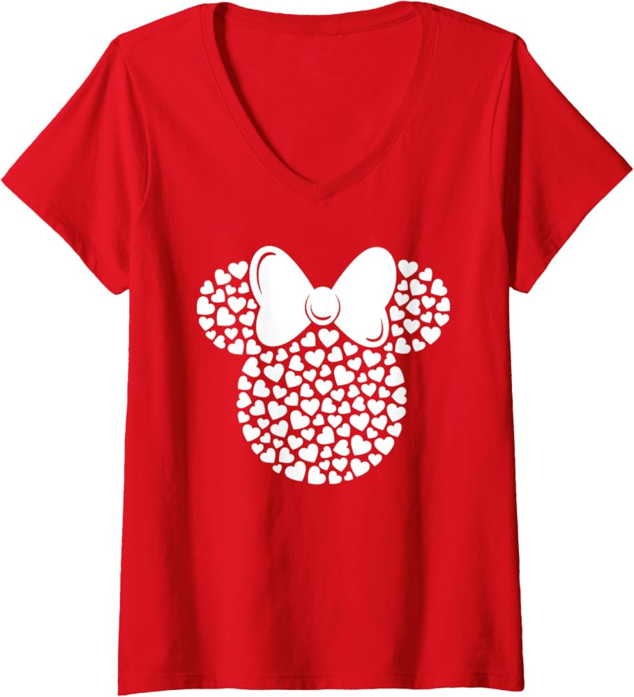 Womens Disney Minnie Mouse Icon Filled with White Hearts V-Neck T-Shirt | Amazon (US)