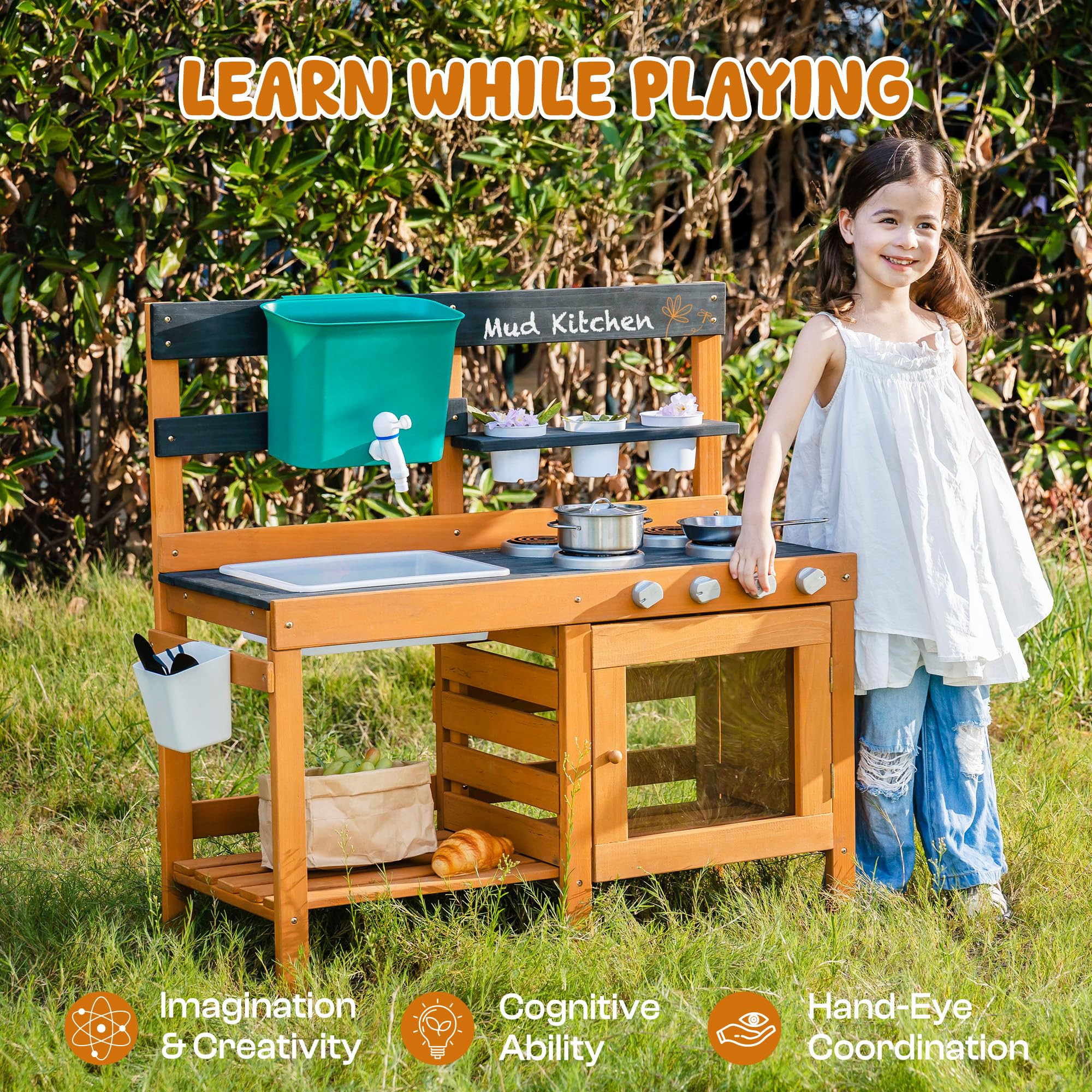 ROBUD Mud Kitchen for Kids Outdoor, Wooden Outdoor Play Kitchen, Kids Mud Kitchen with Removable ... | Amazon (US)