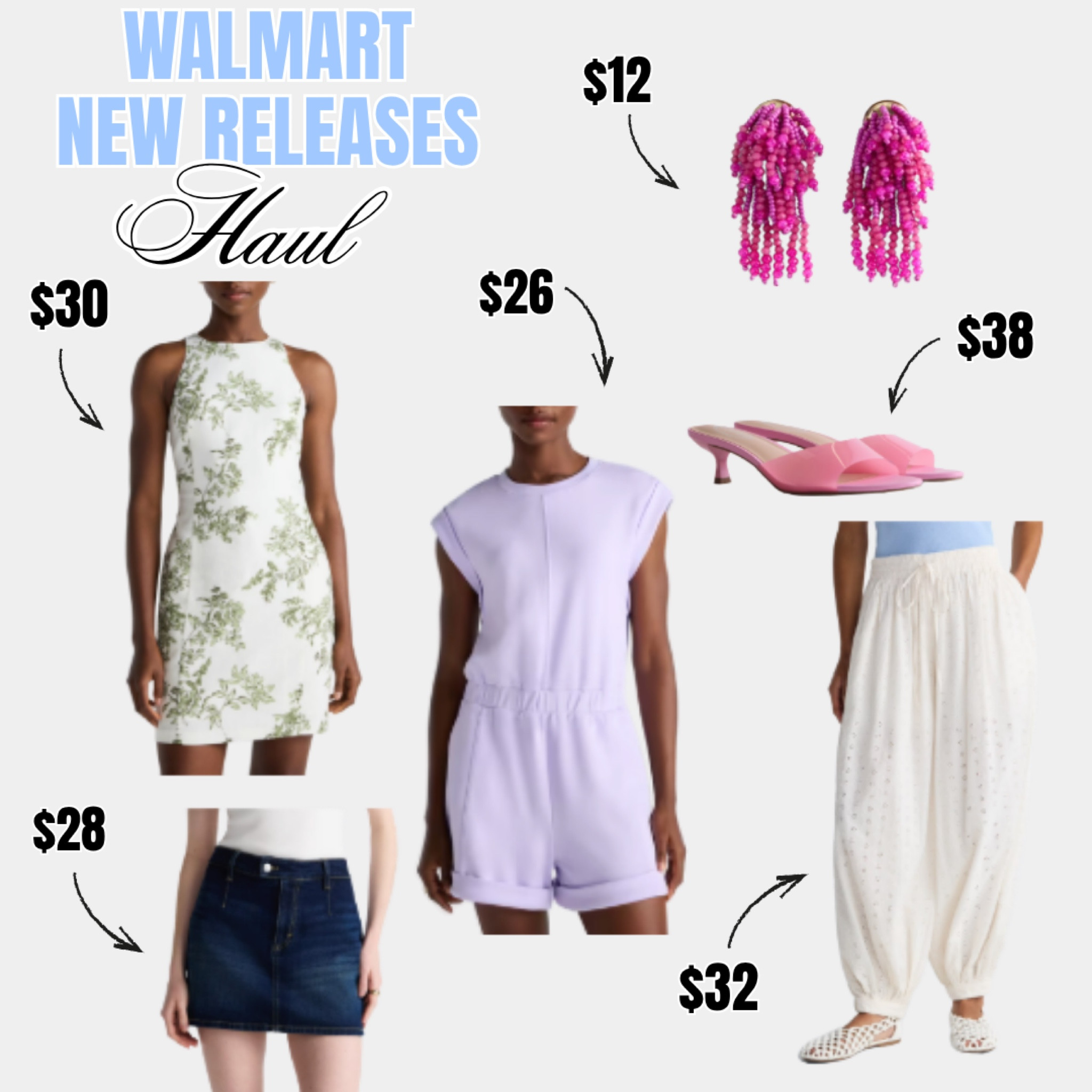Walmart new releases just dropped and these prices are making it impossible not to add everything to cart 🤍✨ A white and green toile halter mini dress, lavender sleeveless romper, dark wash denim mini skirt, cream eyelet harem pants, pink kitten heel mules, and the most fun hot pink beaded tassel earrings — all under $40 and all completely worth it. Everything is linked! Tap to shop every piece 👆

#LTKootd #LTKTall #LTKSeasonal