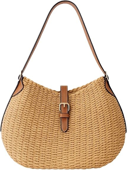 Handmade Straw Shoulder Bag for Women,Summer Beach Bag,Adjustable Strap | Amazon (US)