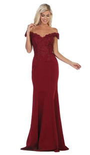 May Queen - MQ1675 Embellished Plunging Off-Shoulder Trumpet Dress | Couture Candy