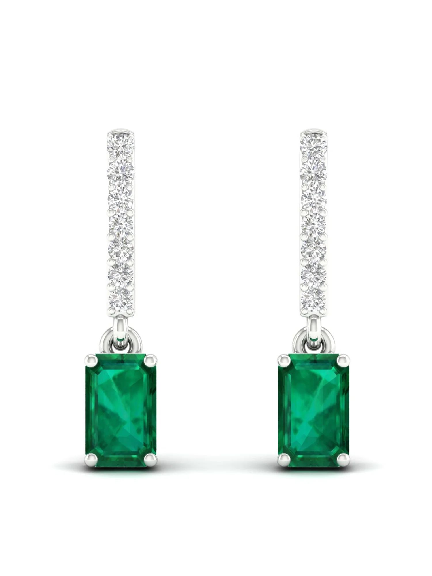 Imperial Gemstone 10K White Gold Emerald 1/20 CT TW Diamond Drop Earrings - Walmart.com | Walmart (US)