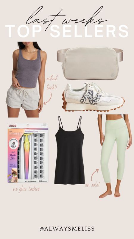 Last week’s top sellers! From top left:
1. Vuori DreamKnit tank top - this is the SOFTEST tank top I’ve ever owned!! It runs true to size, I do XS. Highly recommend this one!
2. Lululemon everywhere belt bag - I have this in 4 colors. It can be worn crossbody or as a belt bag.
3. New Balance leopard neutral sneakers - these have been sold out for months and are restocked! I do my true size in these shoes.
4. My lululemon Wunder Under High-Rise Crop 23"
Full-On Luxtreme are on sale!! I am a size 4 (my true size) in these leggings.
5. Abercrombie traveler mini dress - this dress has built in shorts and a pocket in the shorts. It’s my favorite and comes in a ton of colors! I do my true size xs in this dress.
6. Kiss false lashes - these no glue lashes are SO easy to put on! I love them and they’re just under $20.

#LTKstyletip #LTKunder50 #LTKunder100